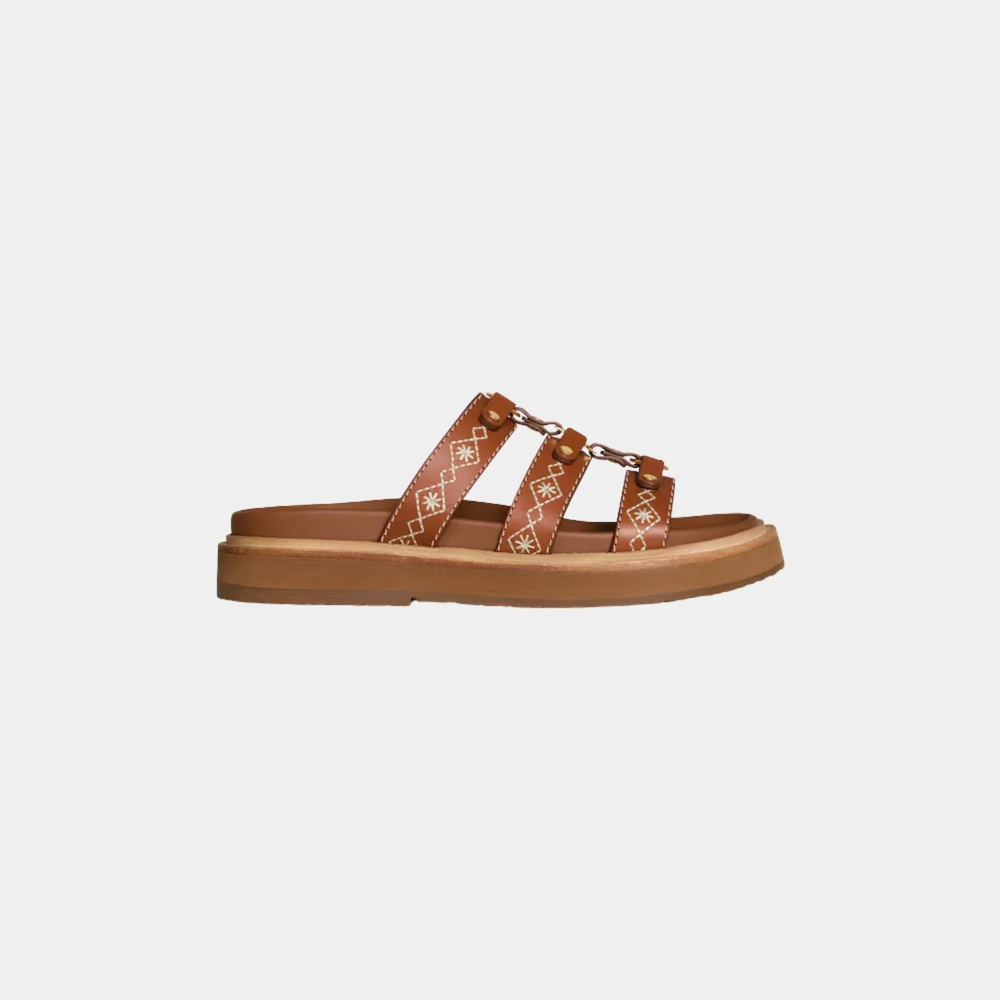 Celine Tippi Slide in Embroidered Calfskin
