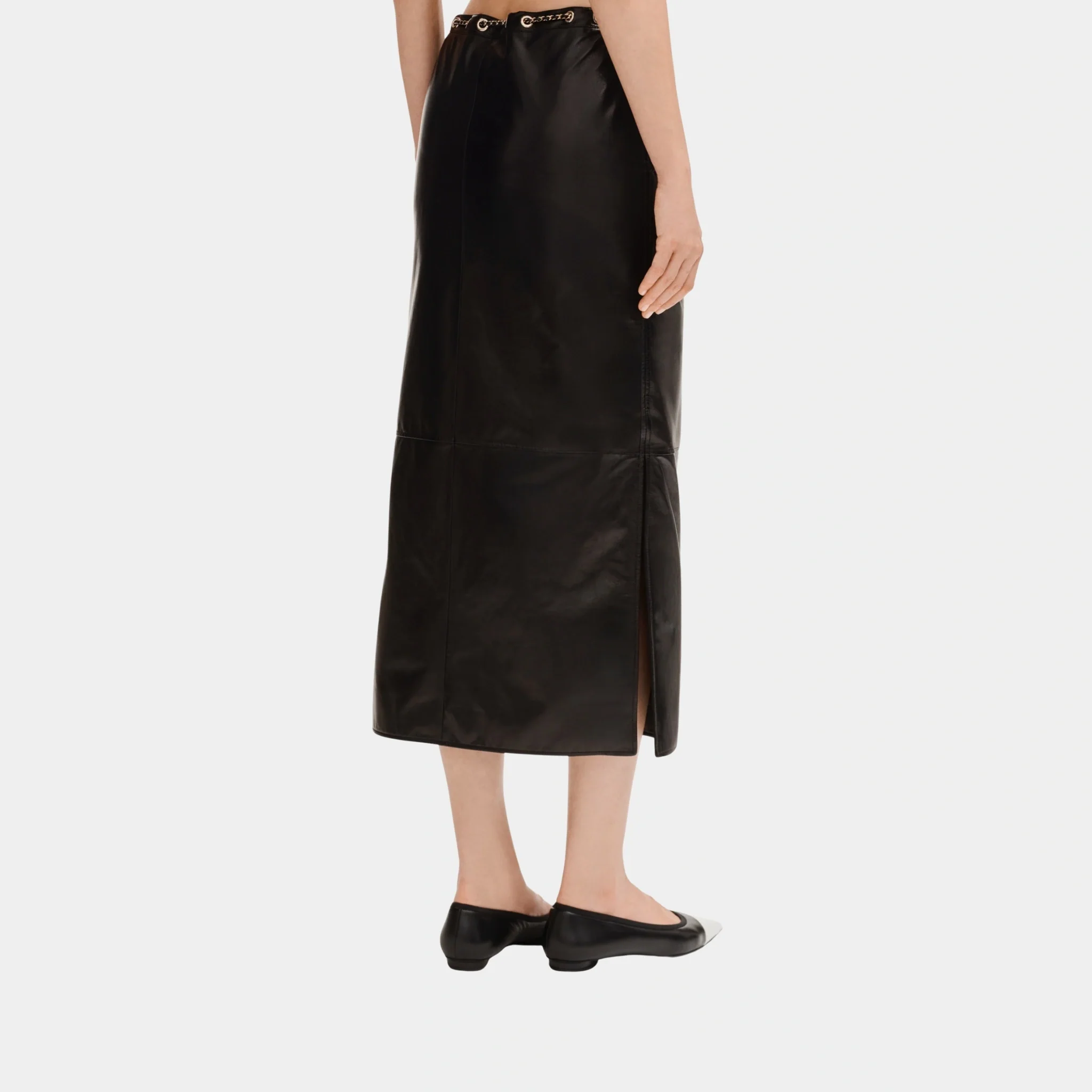 Black Midi Skirt in Lambskin - Image 2