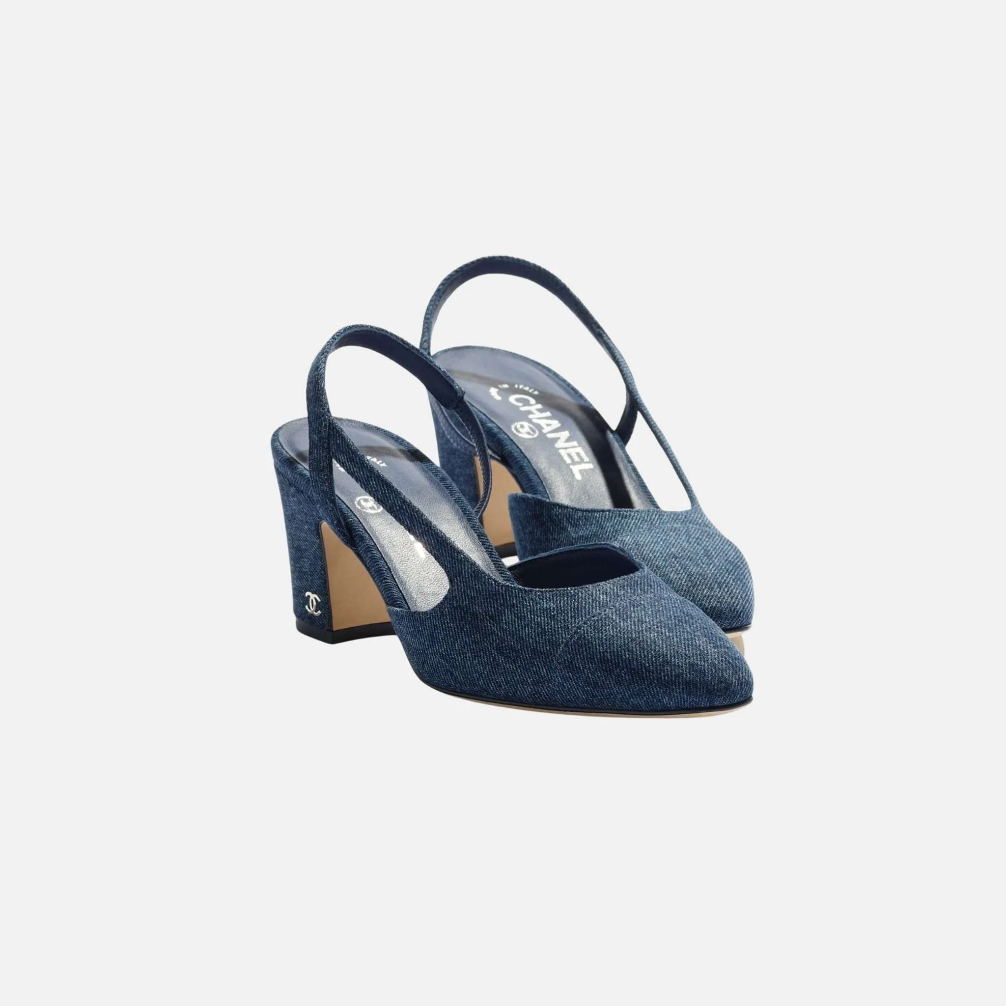 Heeled Slingbacks in Denim - Image 2