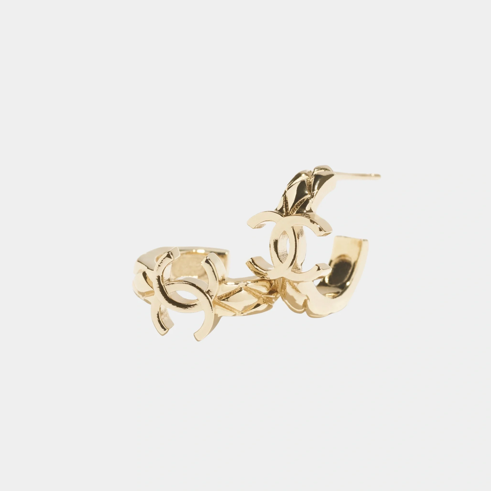 Hoop Earrings with Gold Metal CC Logo - Image 2