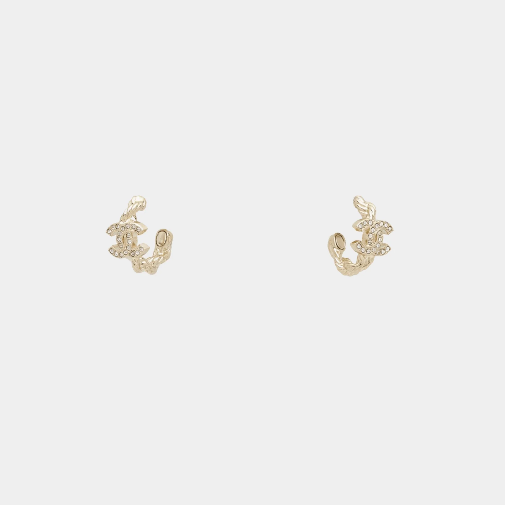 Hoop Rope Chain Earrings Metal & Diamante Gold & Crystal