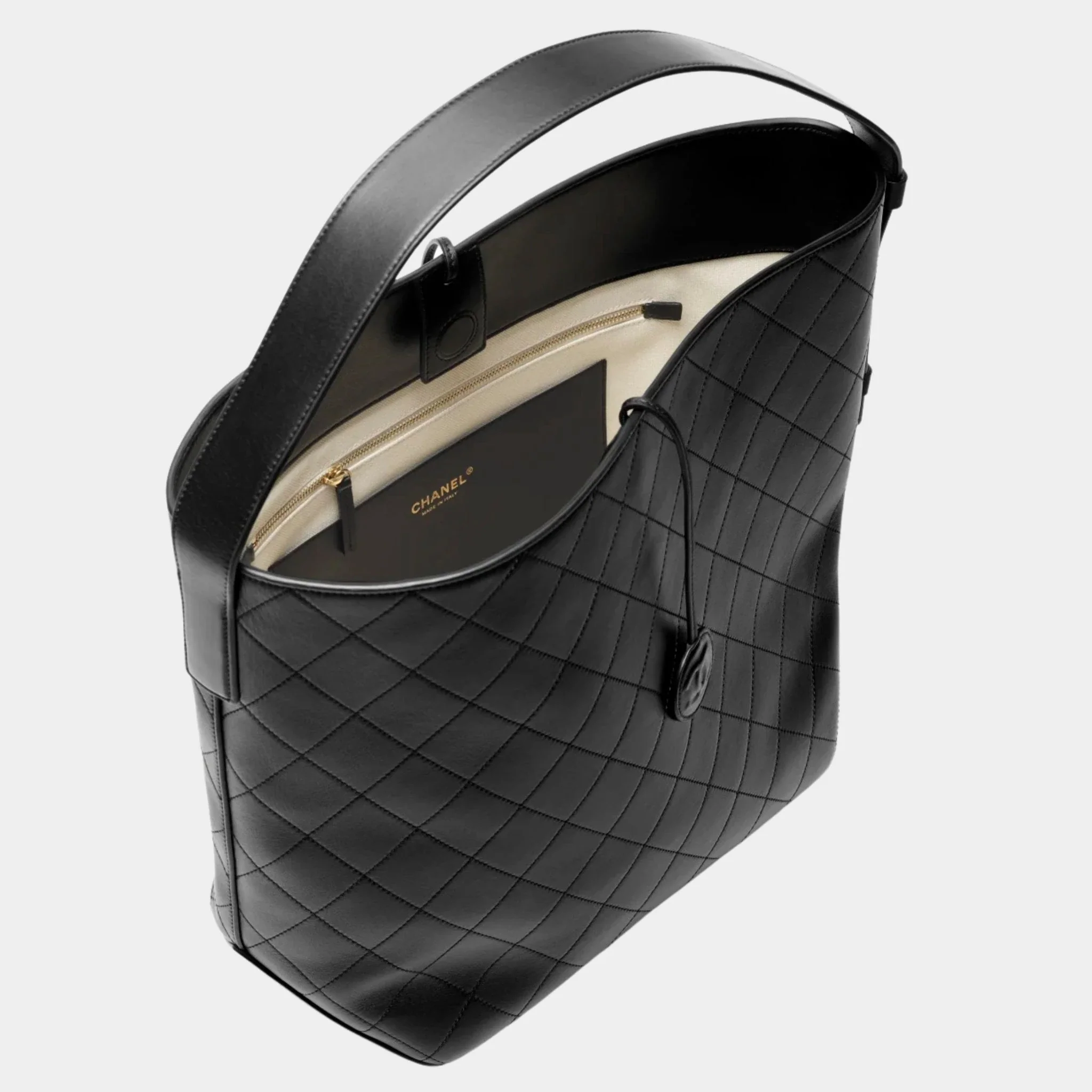 Large Bucket Bag Calfskin & Gold-Plated Metal Black - Image 3