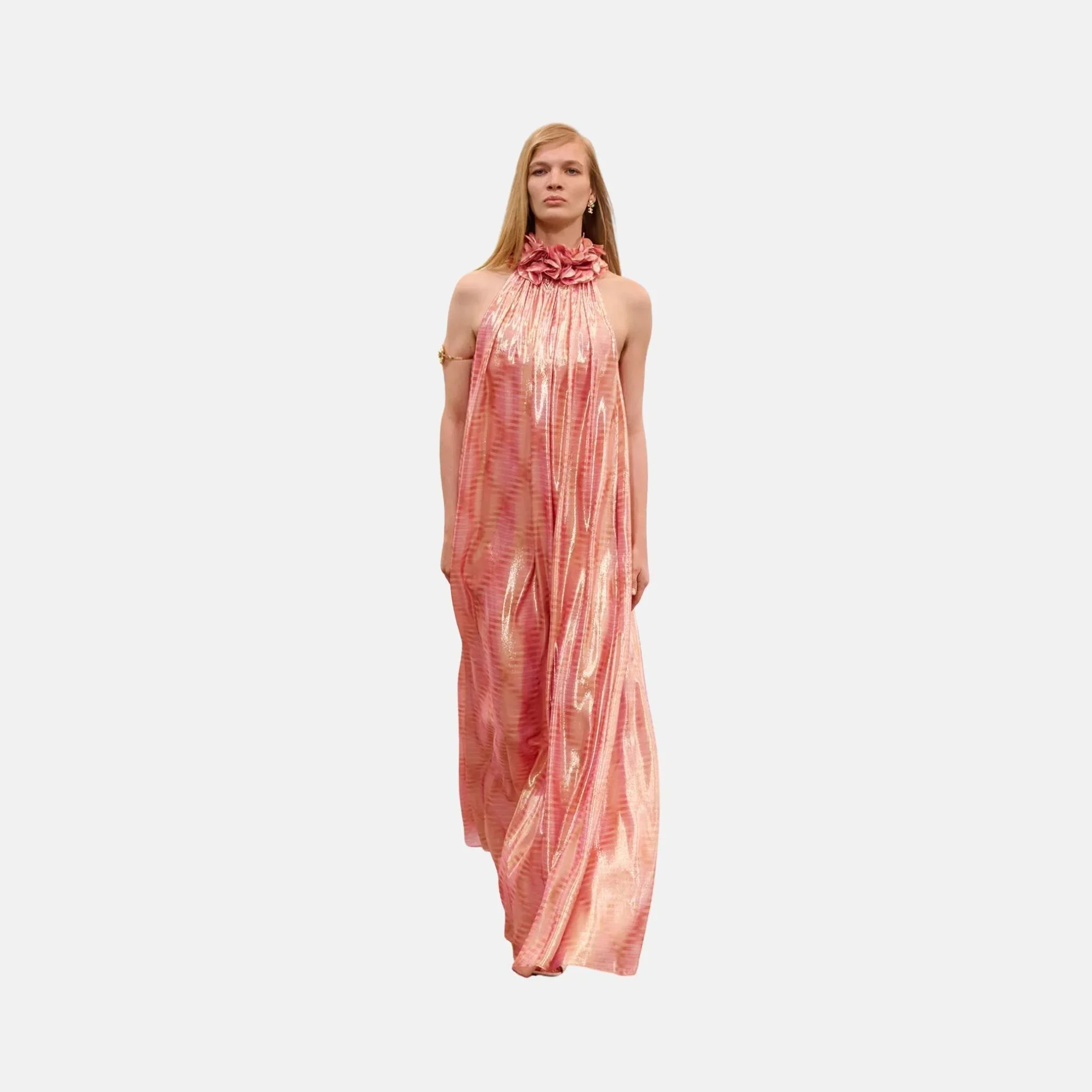 Long Dress in Embroidered Silk and Mixed Fibres