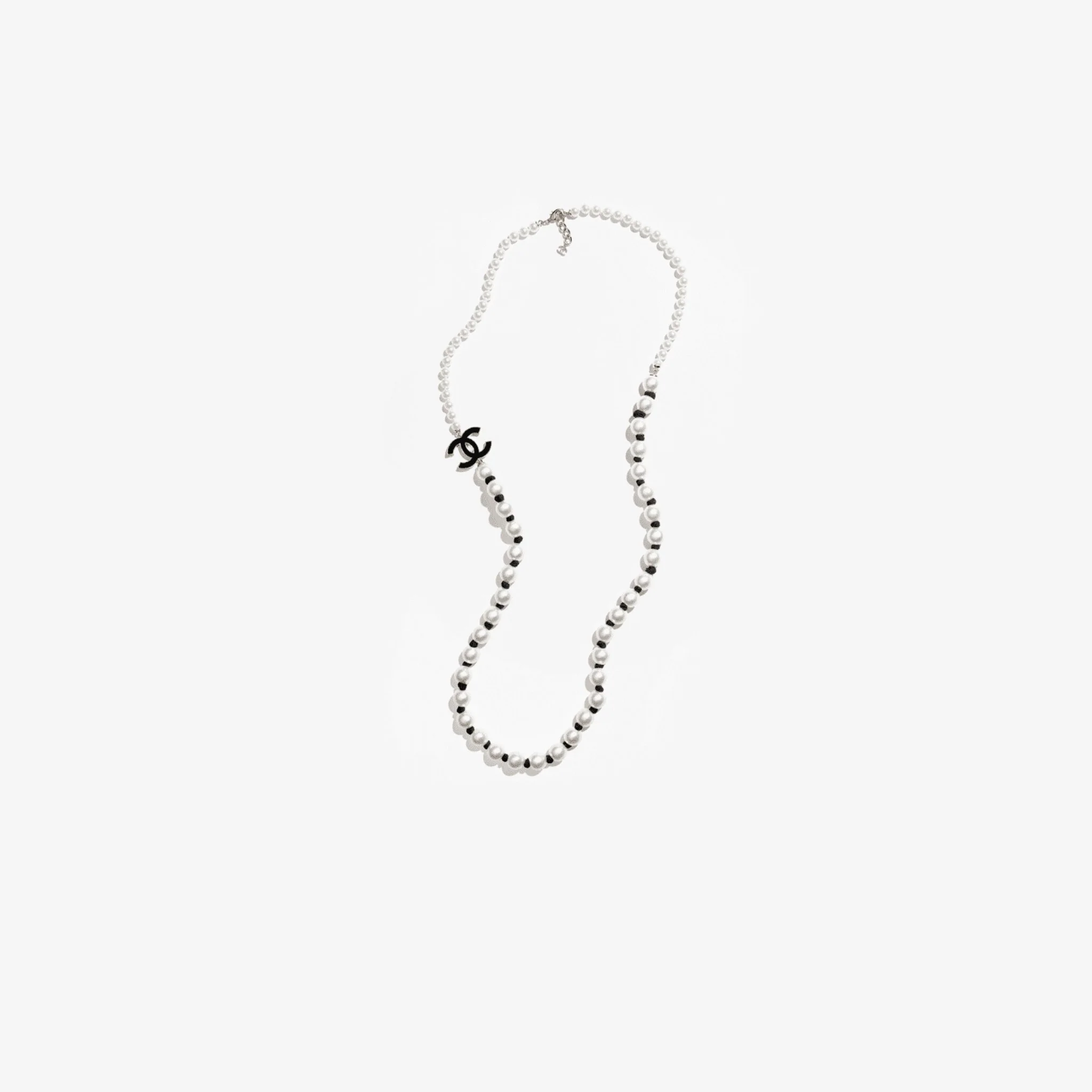 Long Necklace Metal Glass Imitation Pearls Silk Resin