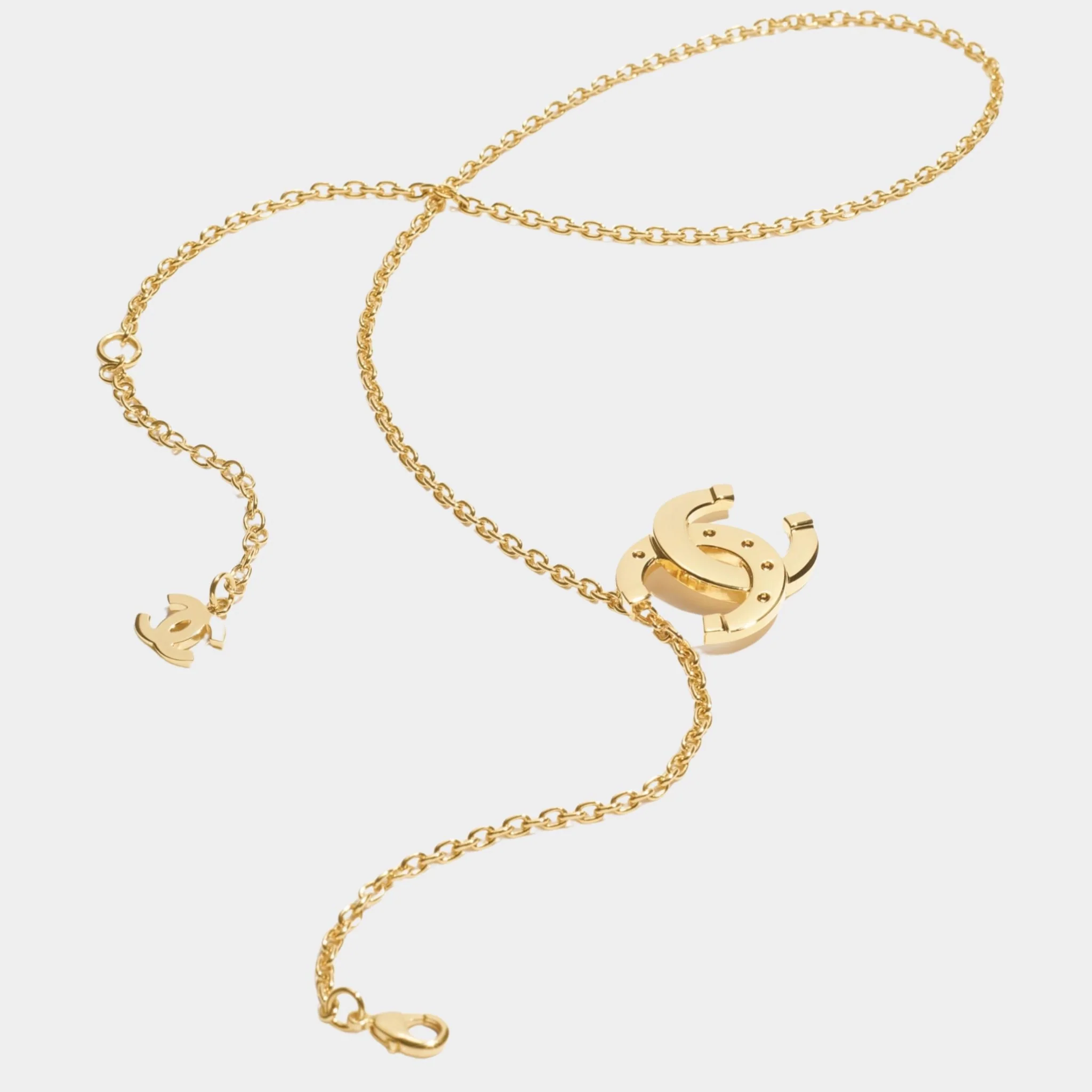 Long Pendant Rivets CC Necklace Metal Gold - Image 2