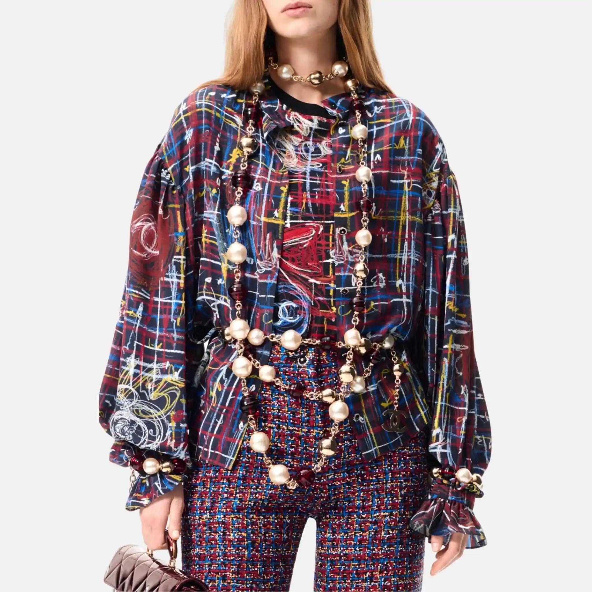 Long Sleeved Blouse Printed Silk Charmeuse