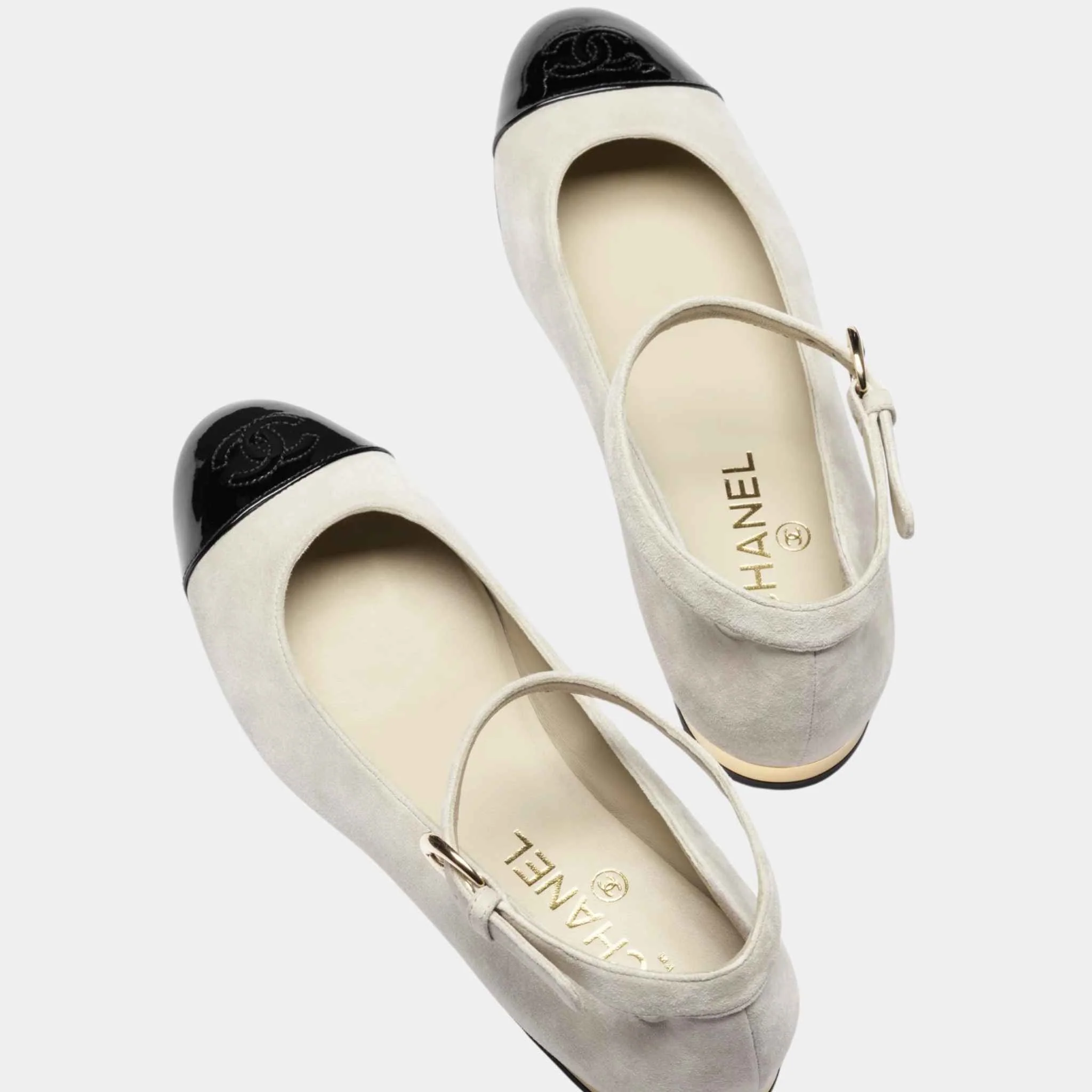 Mary Janes Suede Calfskin Patent Calfskin Light Grey Black - Image 2