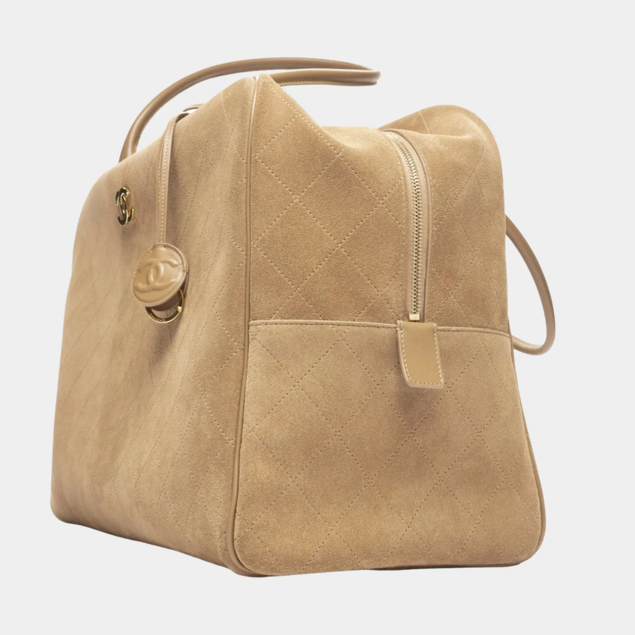 Maxi Bowling Bag Suede Calfskin & gold-tone metal Dark beige - Image 2