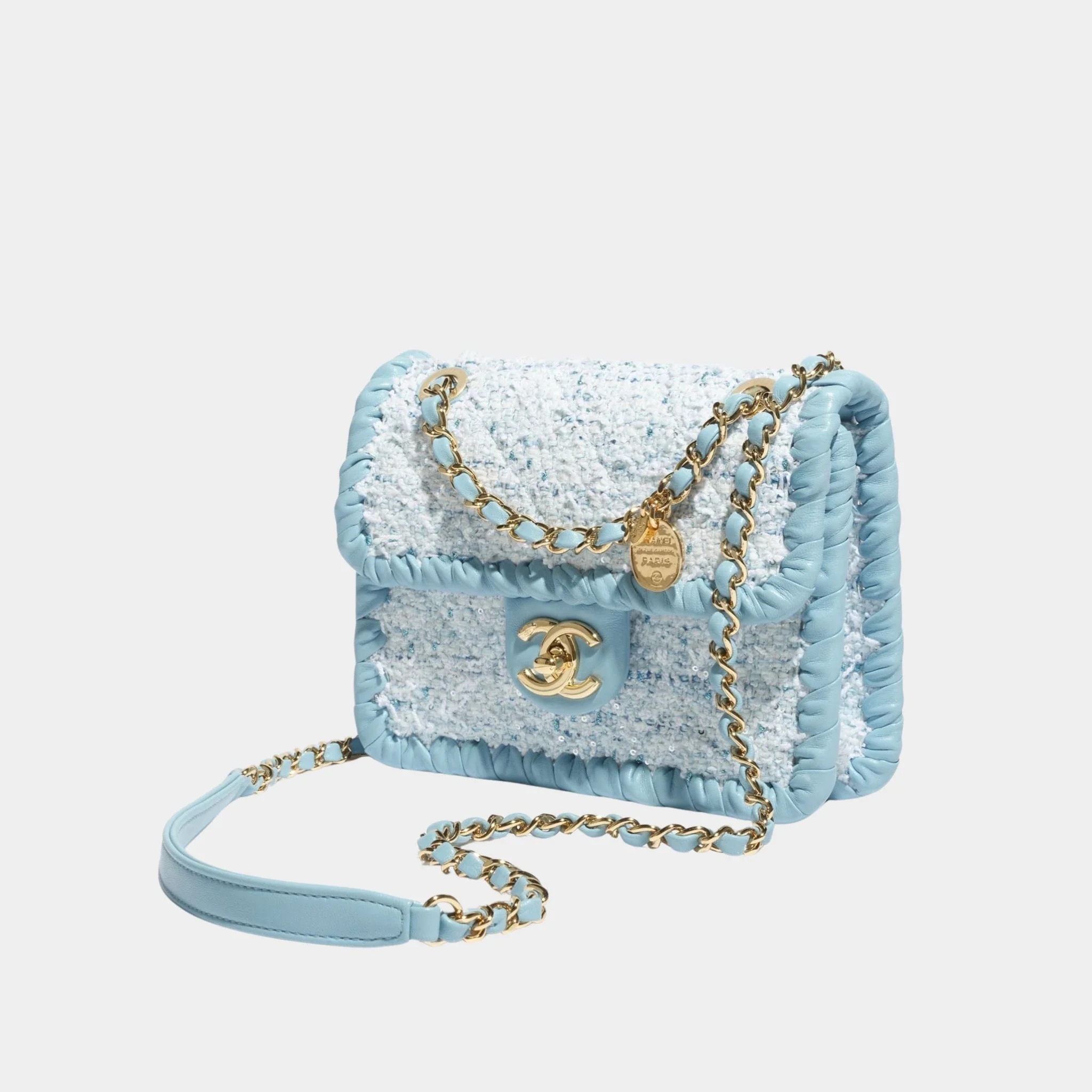 Mini Flap Bag Tweed Braided Calfskin & Gold Tone Metal - Image 2