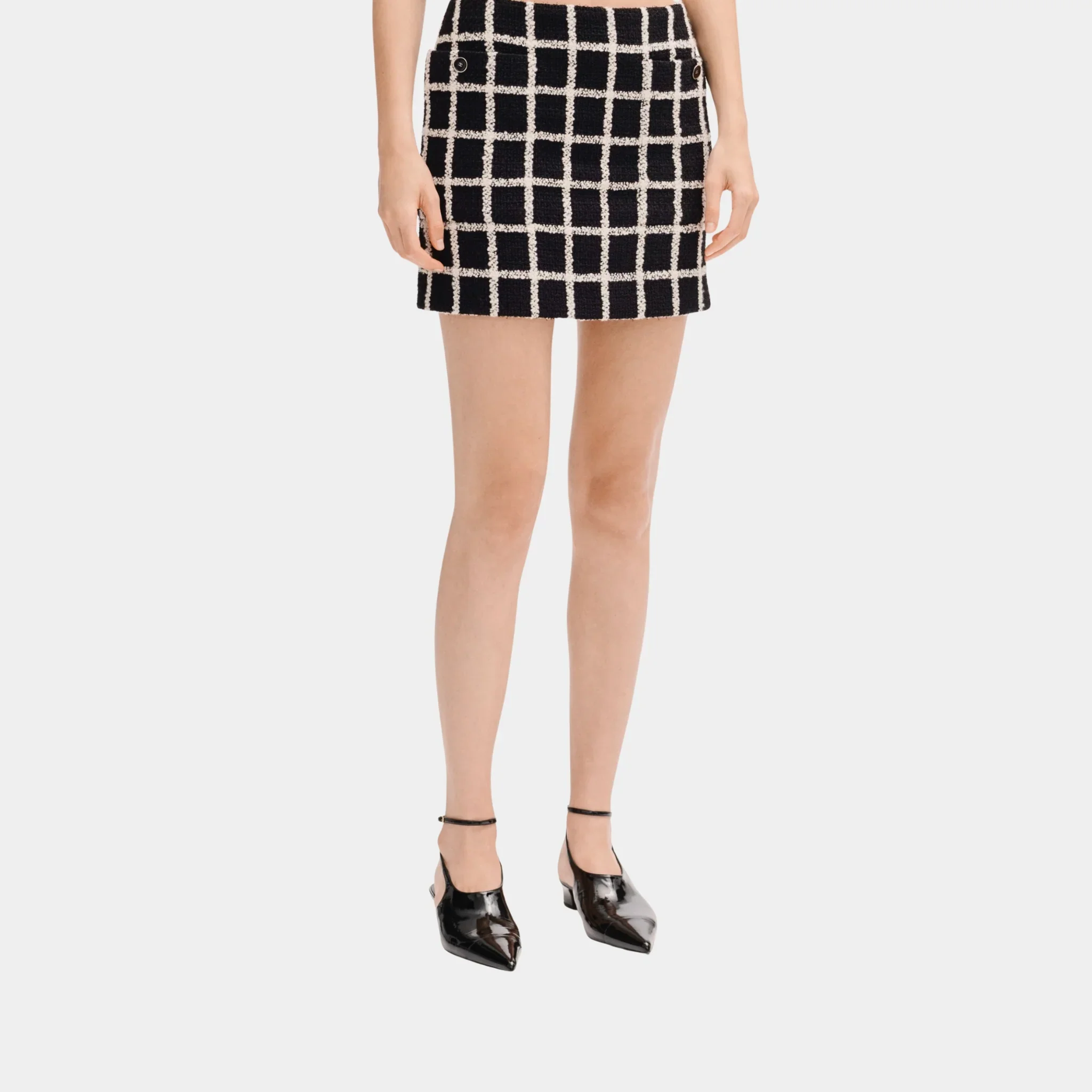 Short Skirt in Black and White Wool Tweed