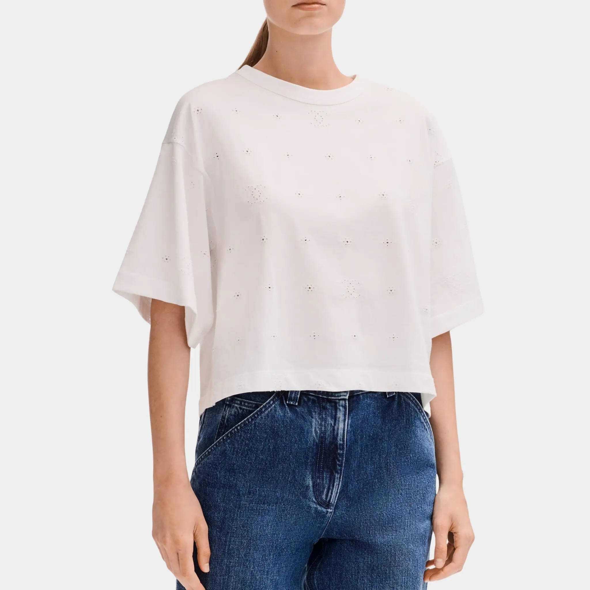 Short Sleeved Top in White Cotton