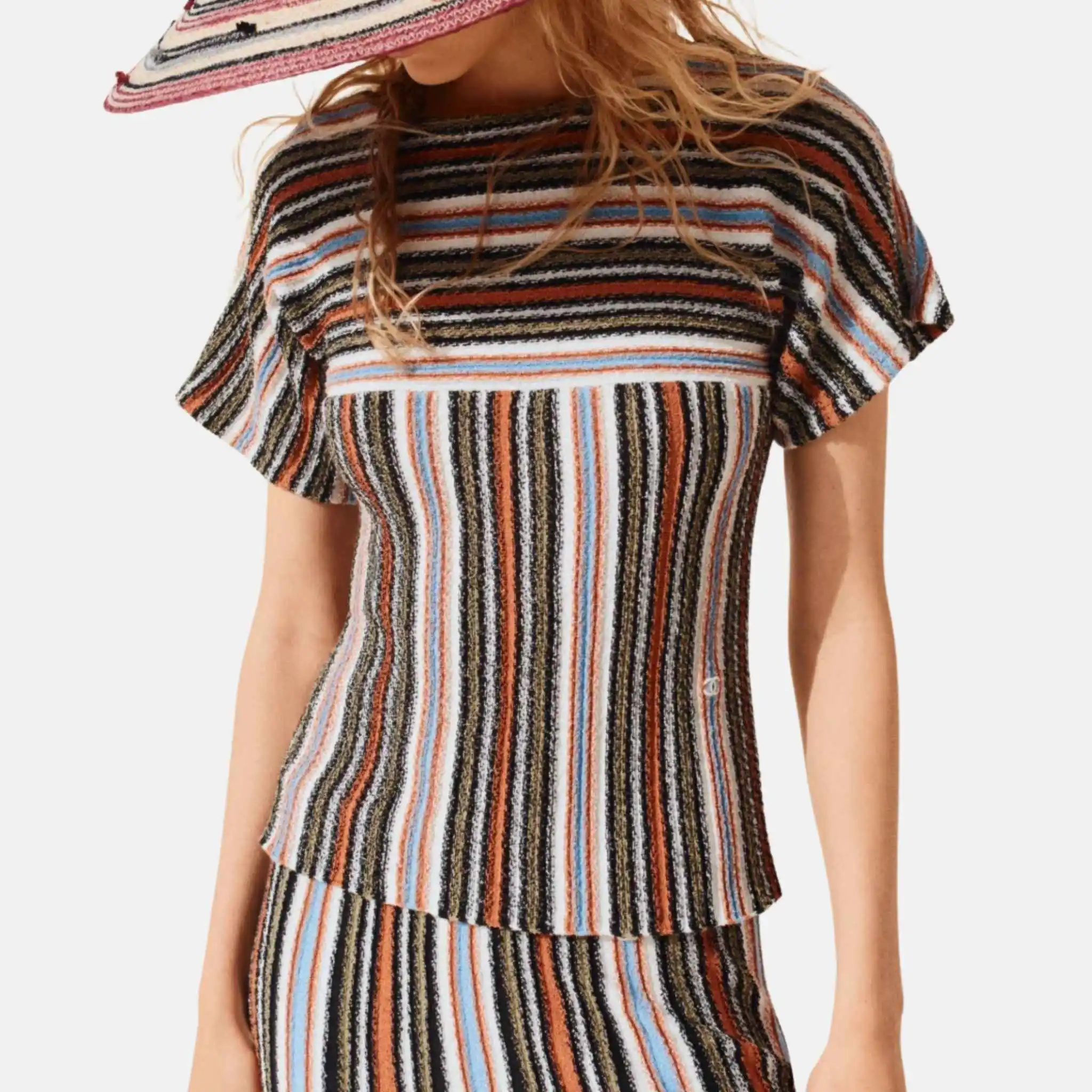 Top Cotton Khaki Blue and Orange