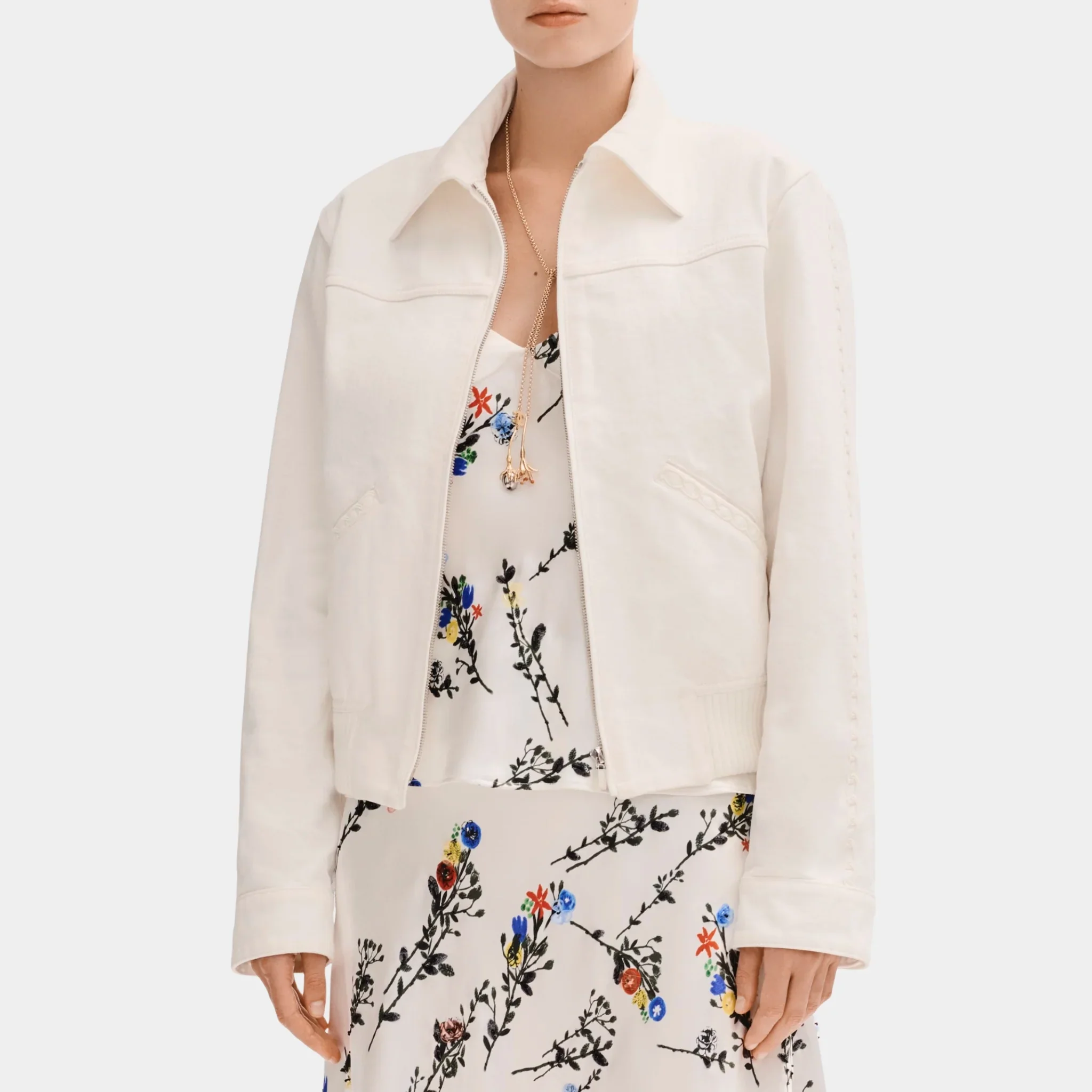 White Jacket in Embroidered Denim