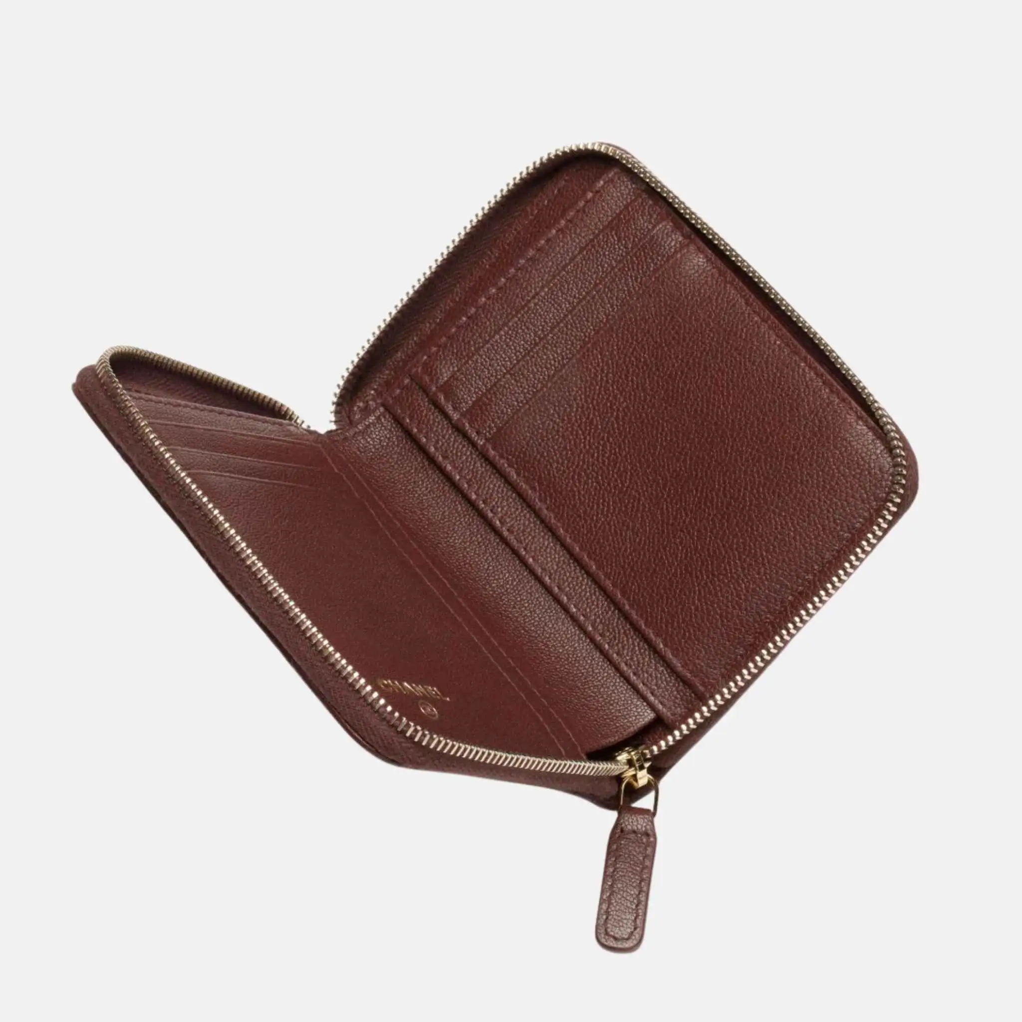 Zipped Coin Purse Grained Goatskin Gold Metal - Image 2