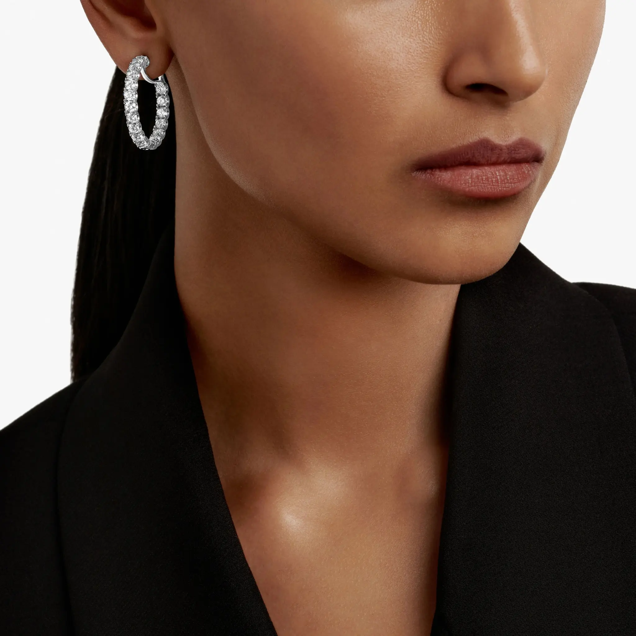 Classic Graff Round Diamond Hoop Earrings White Gold - Image 2