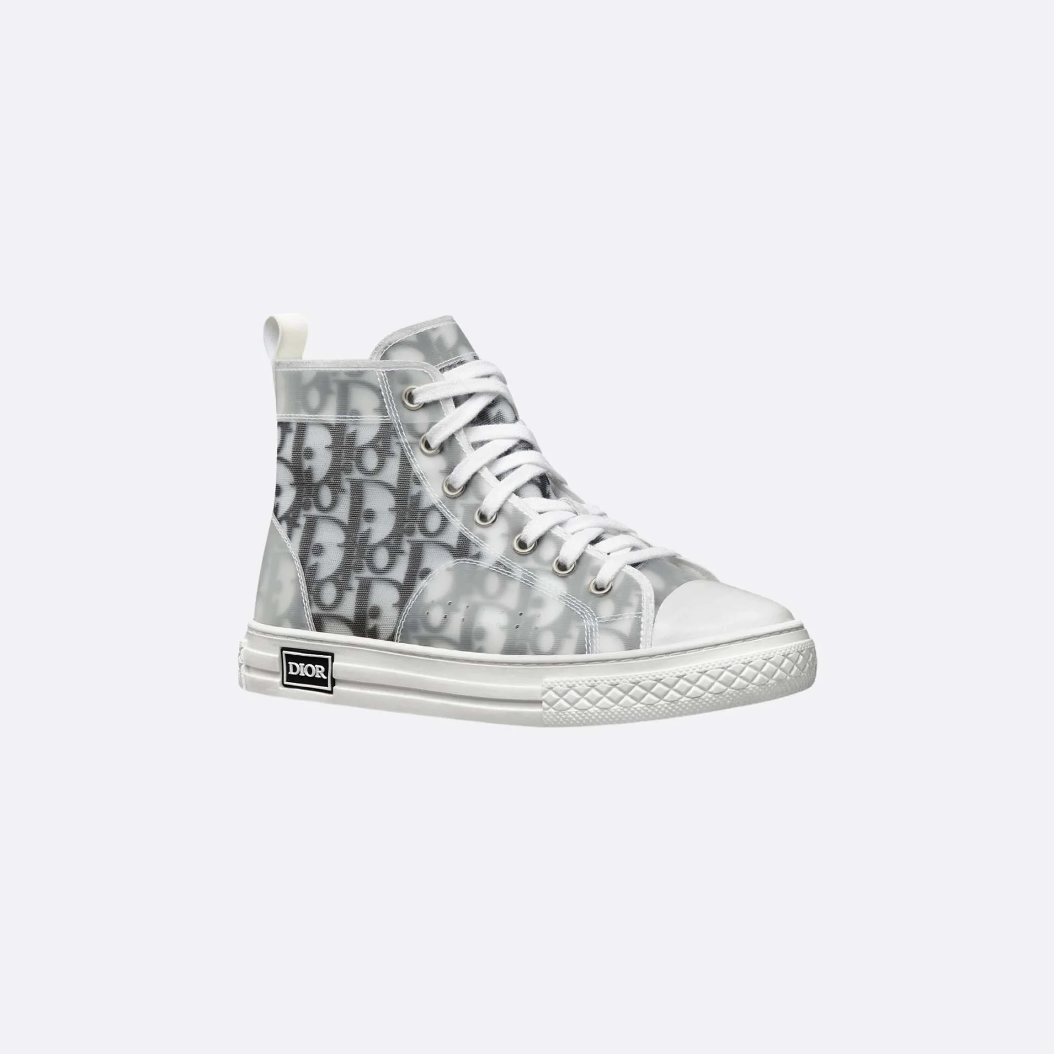 Kids B23 High-Top Sneaker in White Black Oblique Canvas - Image 2
