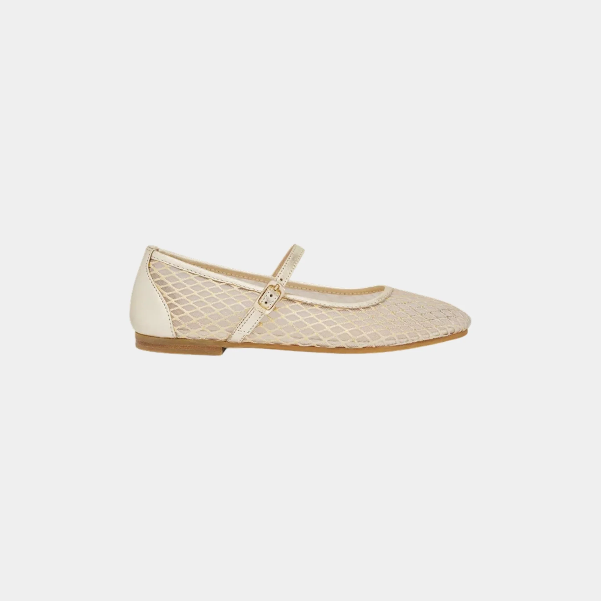 Kids Ballet Flat Gold Tone Smooth Lambskin and Ivory Tulle