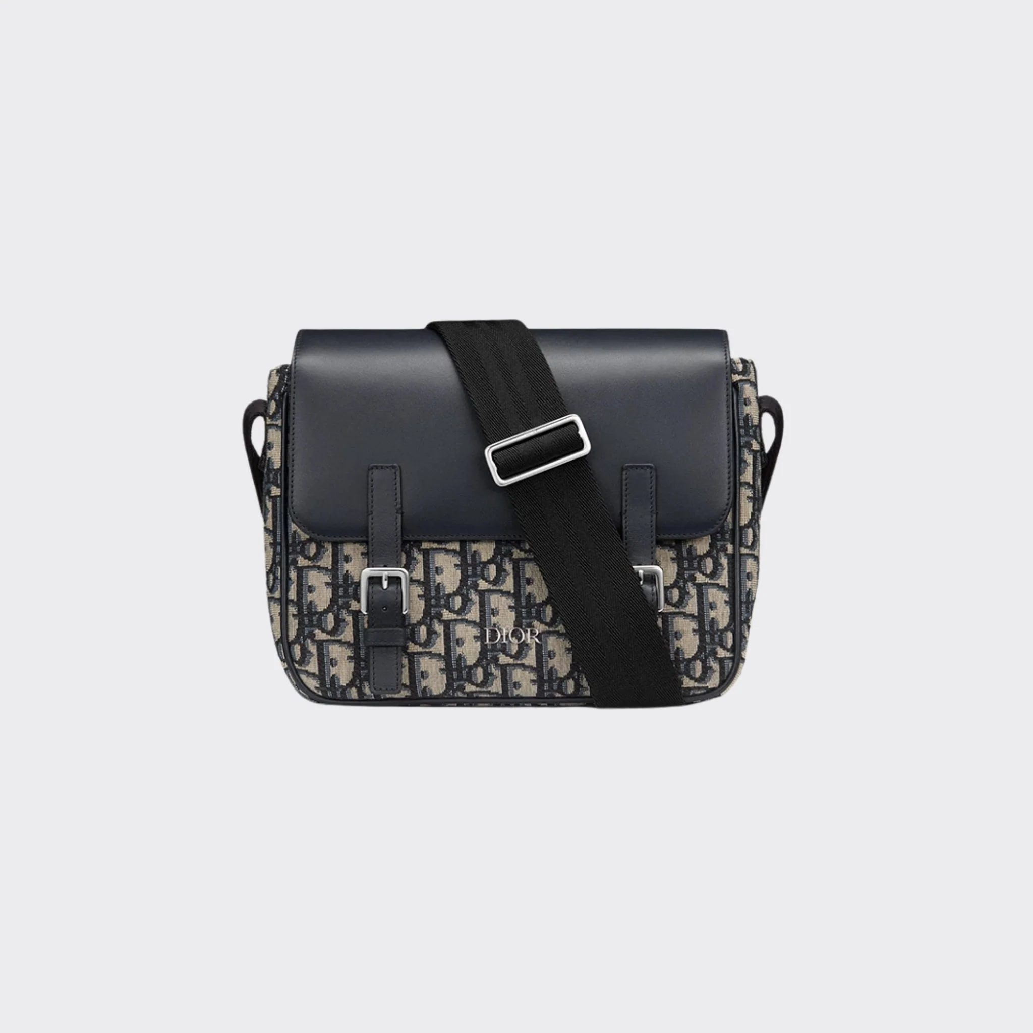Kids Messenger Bag Blue Calfskin Beige Black Oblique Jacquard