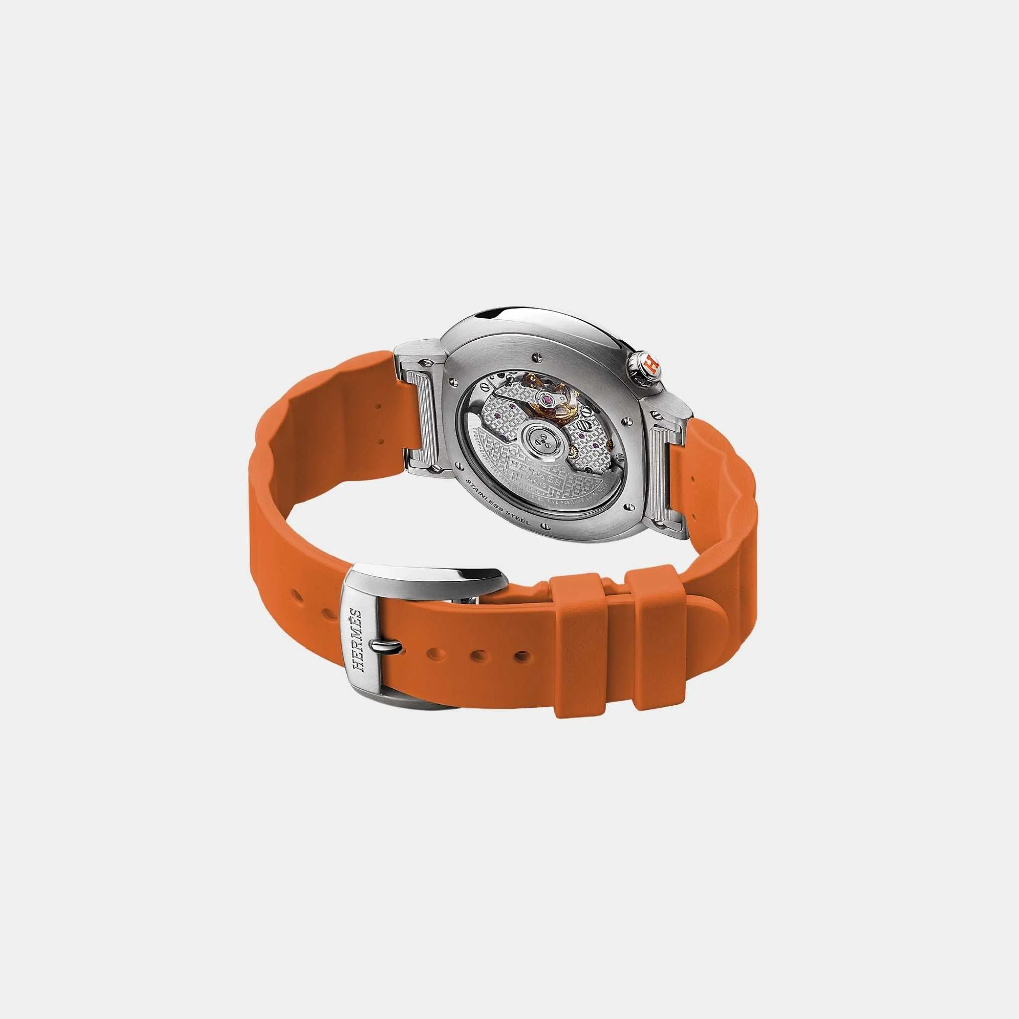 Cut 36 mm Steel Watch With Orange Rubber Strap - Image 2