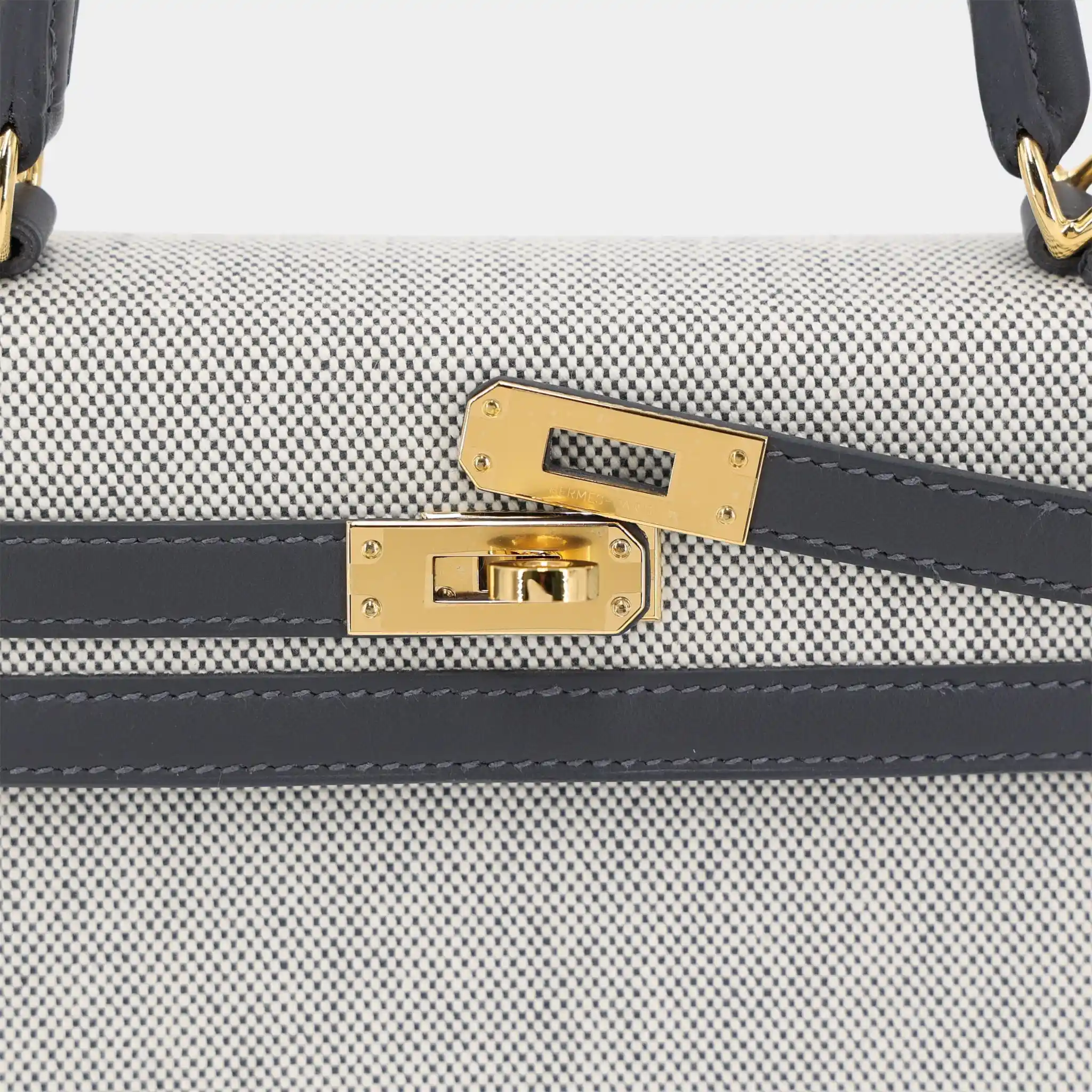 Kelly 25 Sellier Swift Toile Quadrille-Canvas Ardoise/Ecru GHW - Image 4