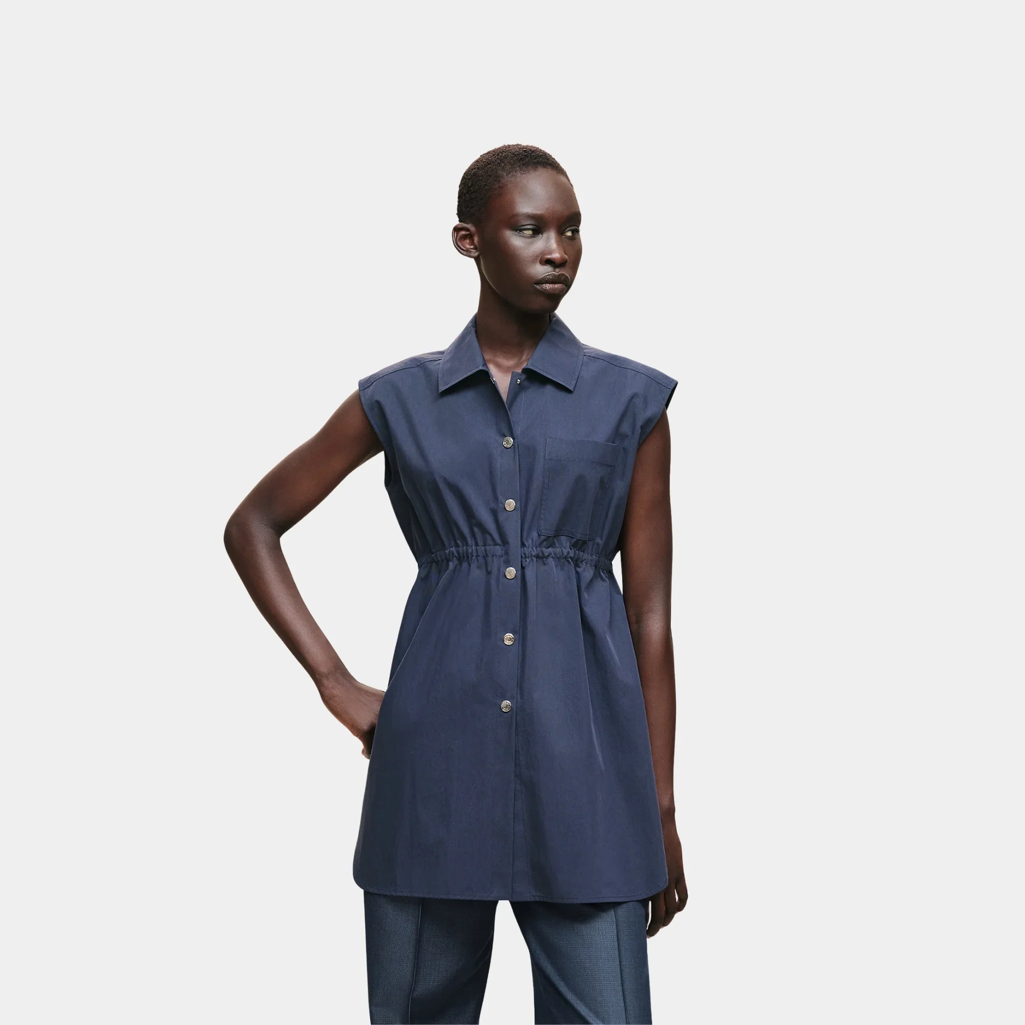 Sleeveless Drawstring Shirt in Technical Cotton - Image 3