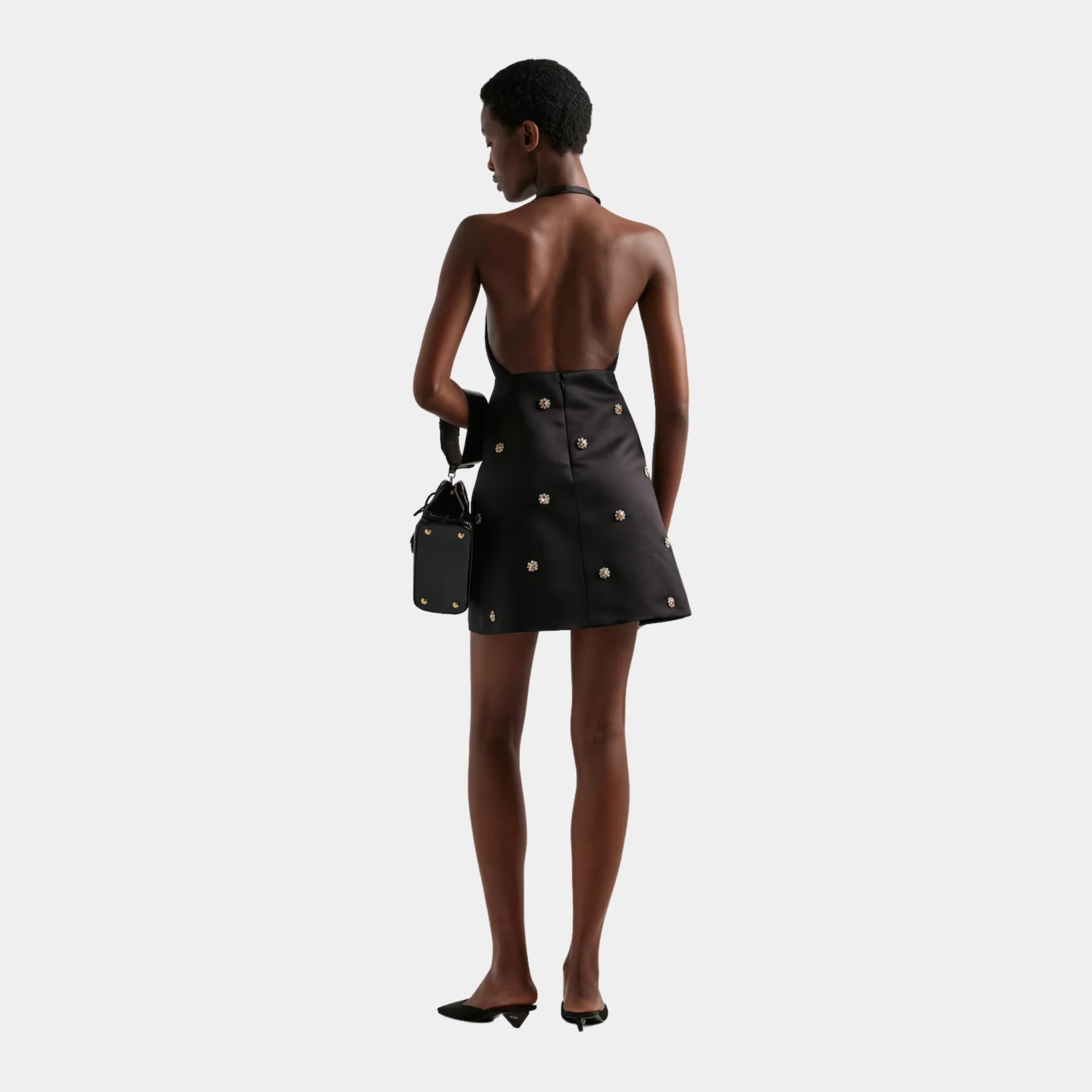 Embroidered Double Satin Mini Dress - Image 3