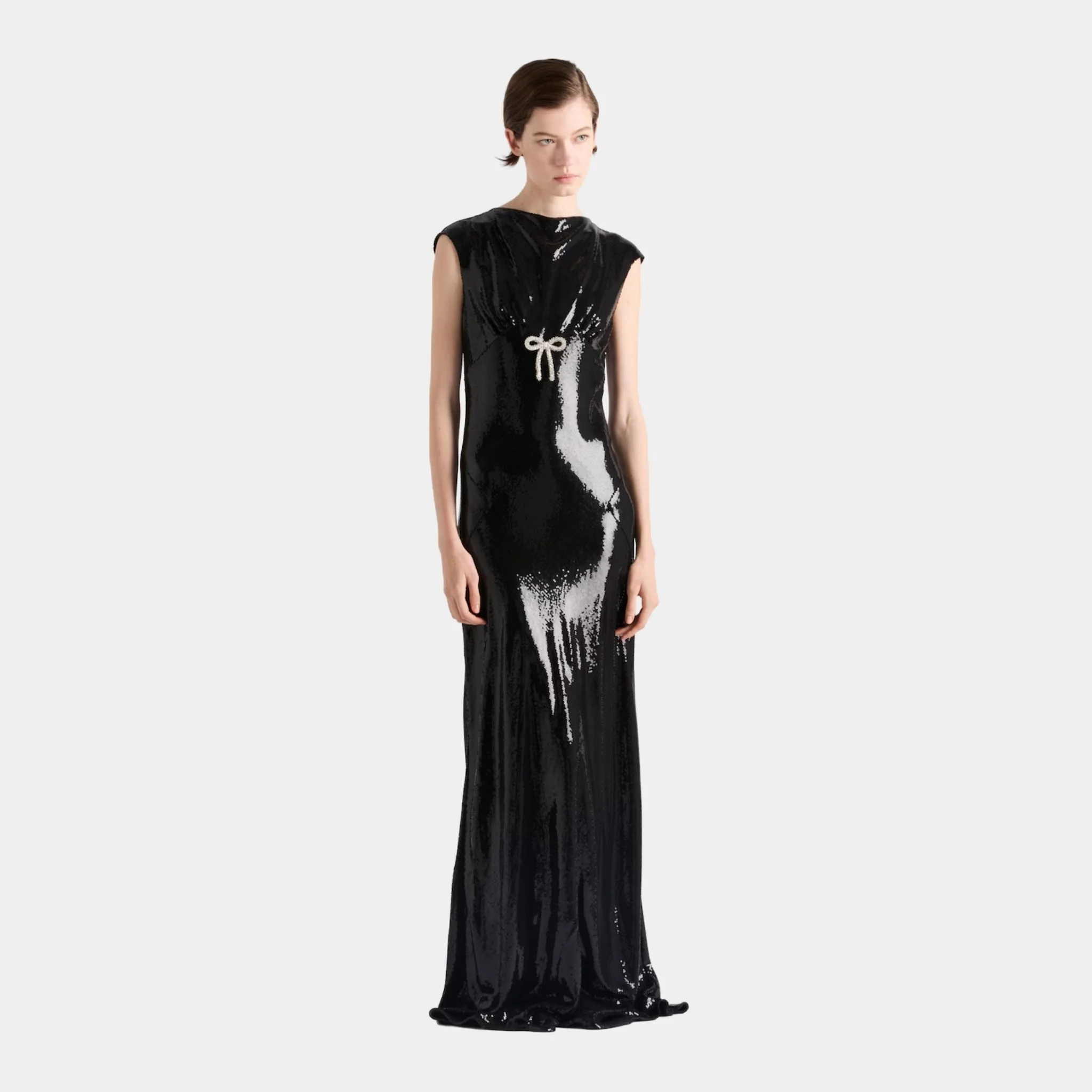 Sequined Satin Jersey long Dress - Image 2