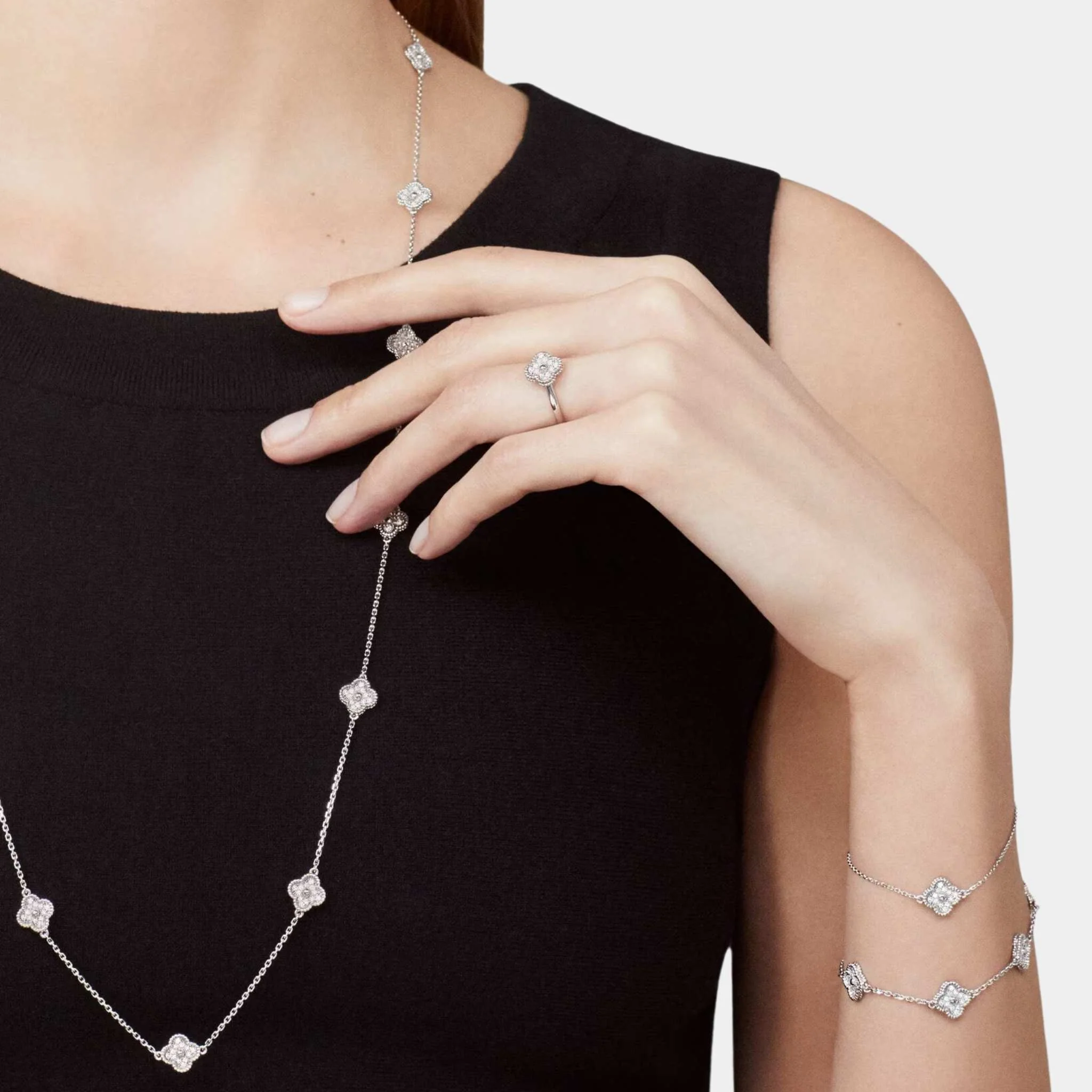 Sweet Alhambra Long Necklace 16 Motifs White Gold Diamond - Image 2