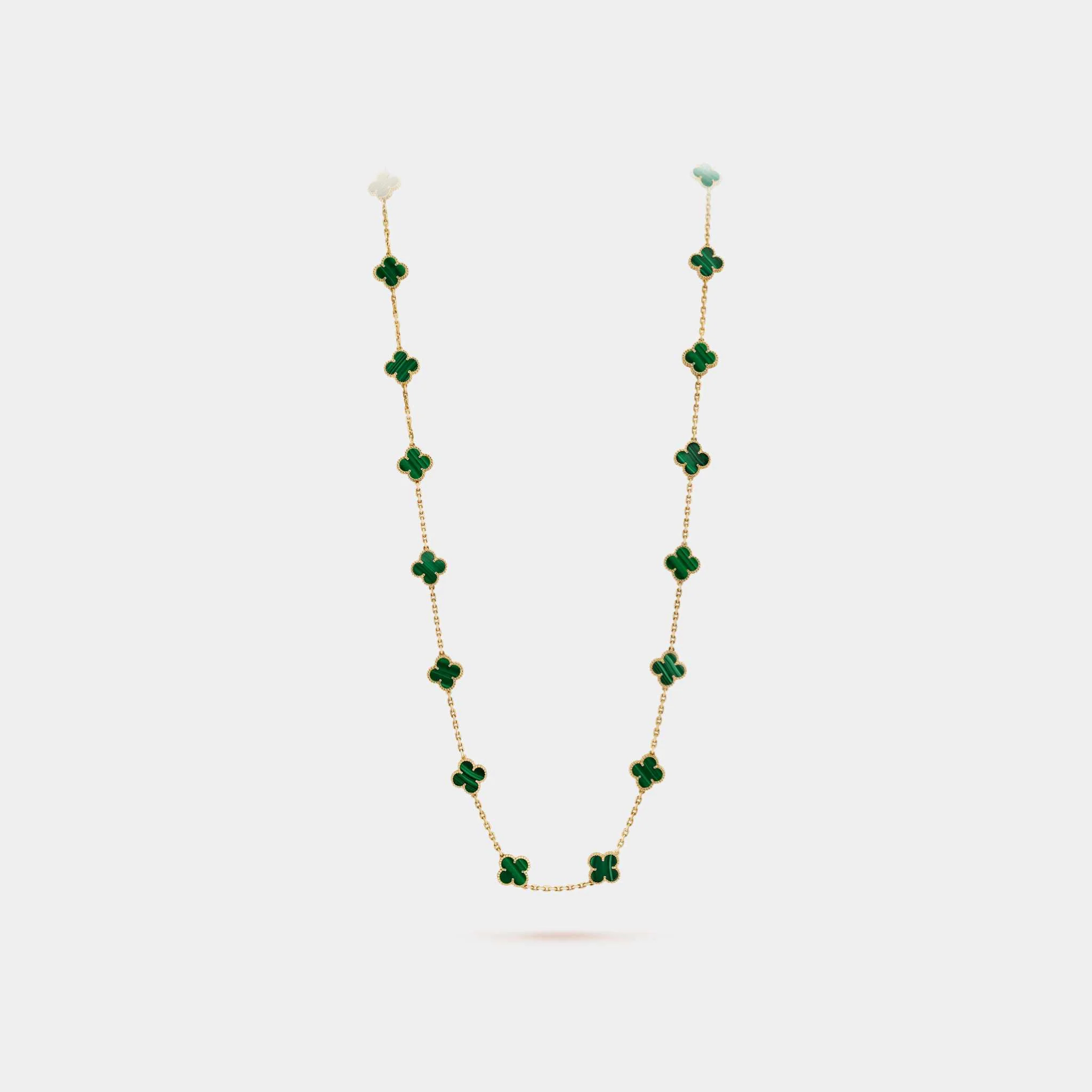 Vintage Alhambra Long Necklace 20 Motifs Yellow Gold Malachite