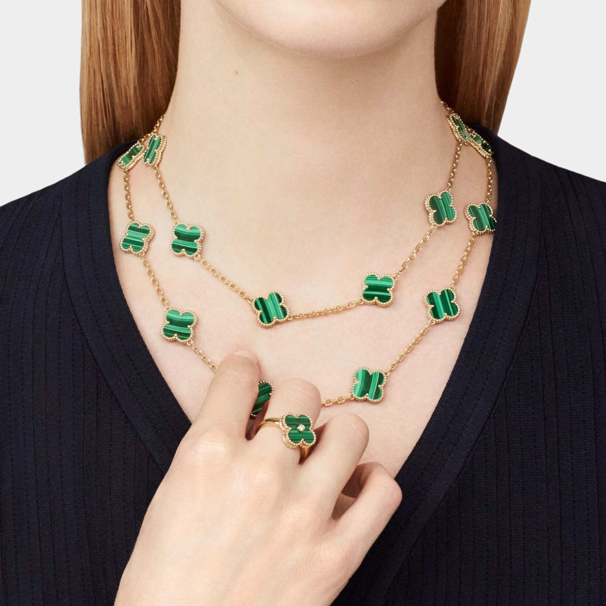 Vintage Alhambra Long Necklace 20 Motifs Yellow Gold Malachite - Image 2